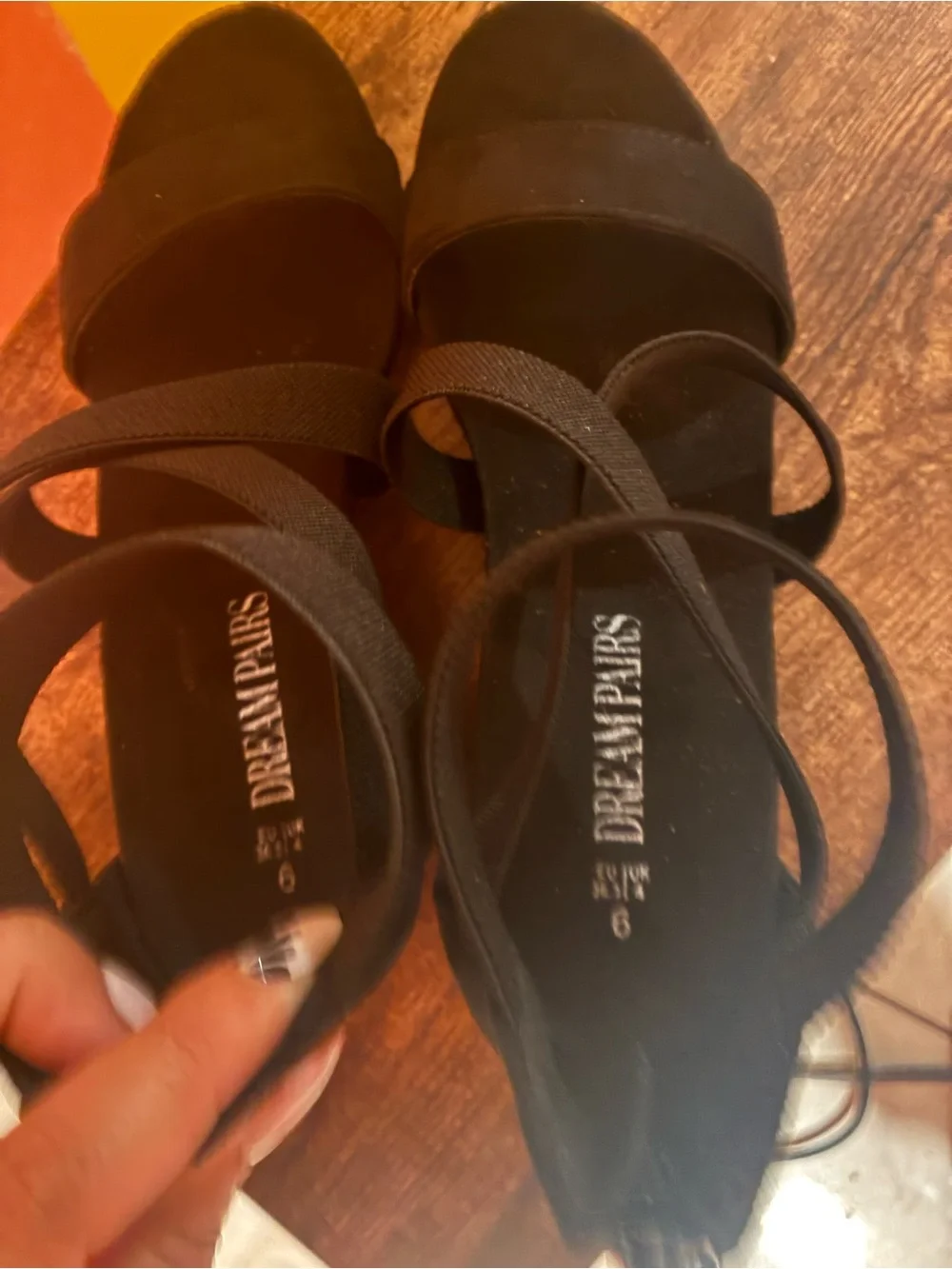 Women's Black Elastic Strap Wedge Sandals
